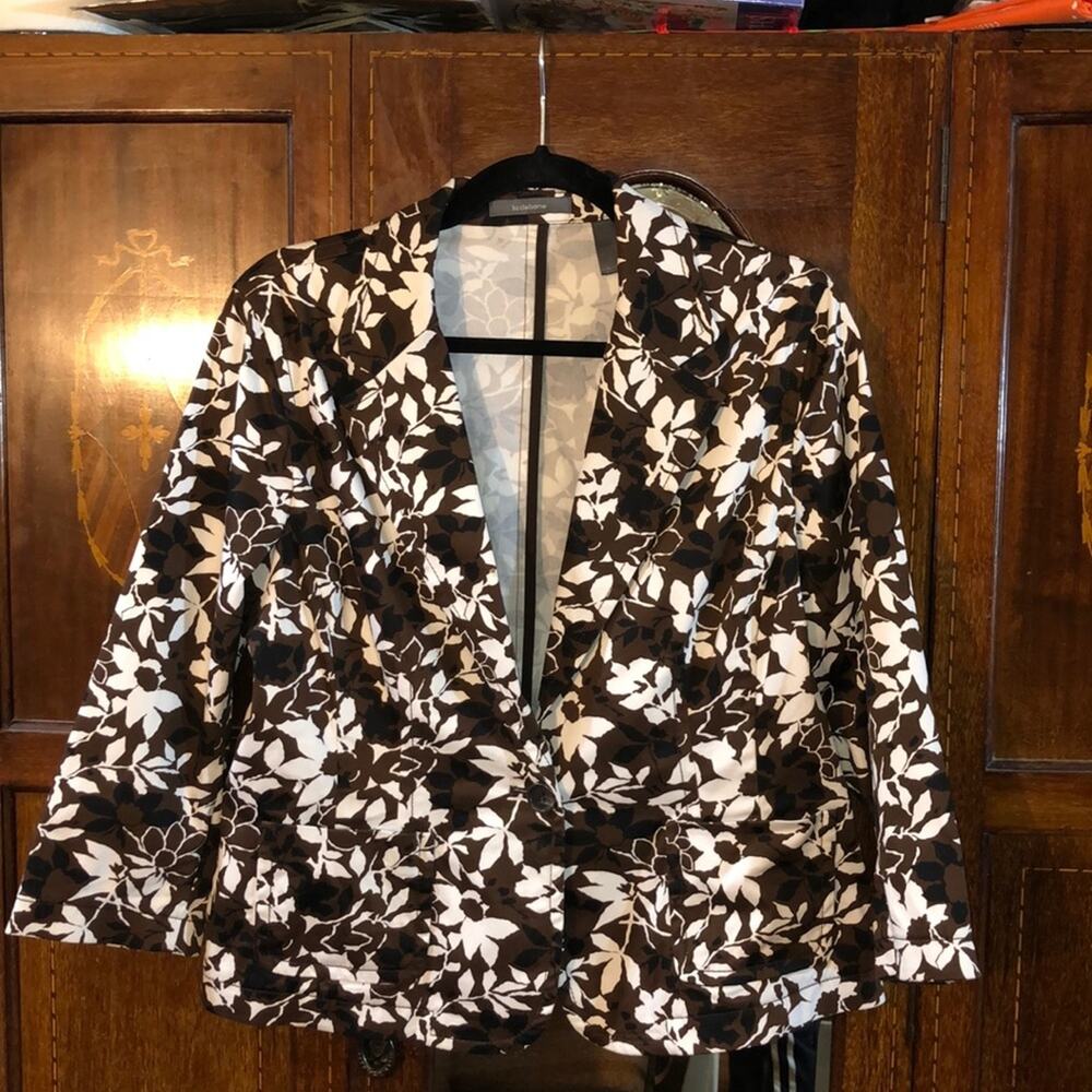 Liz Claiborne Business Office Professional Preppy Cute Brown Floral Blazer